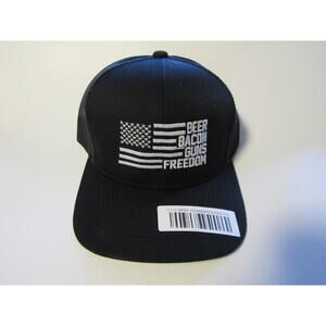 Black Mesh Back Baseball Cap Patriotic Embroidery Beer, Bacon, Guns, Freedom NEW
